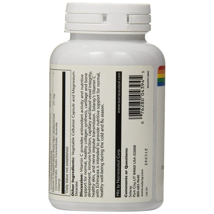SOLARAY Vitamin C & Echinacea Root | Healthy Immune System Support with 500mg VIT C & 300mg Echinacea per VegCap | 120ct - The Oasis of Health