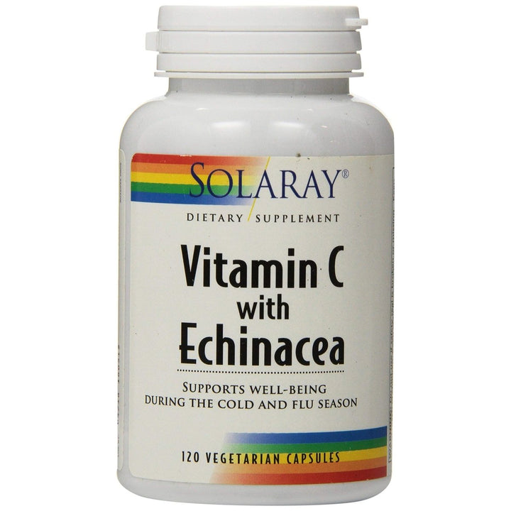 SOLARAY Vitamin C & Echinacea Root | Healthy Immune System Support with 500mg VIT C & 300mg Echinacea per VegCap | 120ct - The Oasis of Health