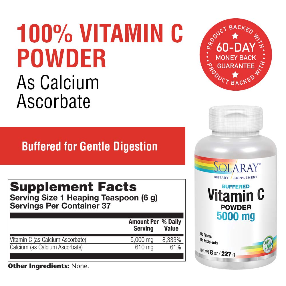 Solaray, Vitamin C Powder Non Acidic 5000mg, 8 Ounce - The Oasis of Health