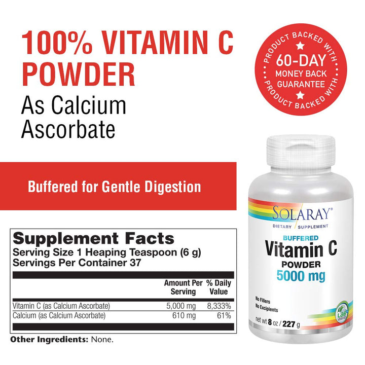 Solaray, Vitamin C Powder Non Acidic 5000mg, 8 Ounce - The Oasis of Health