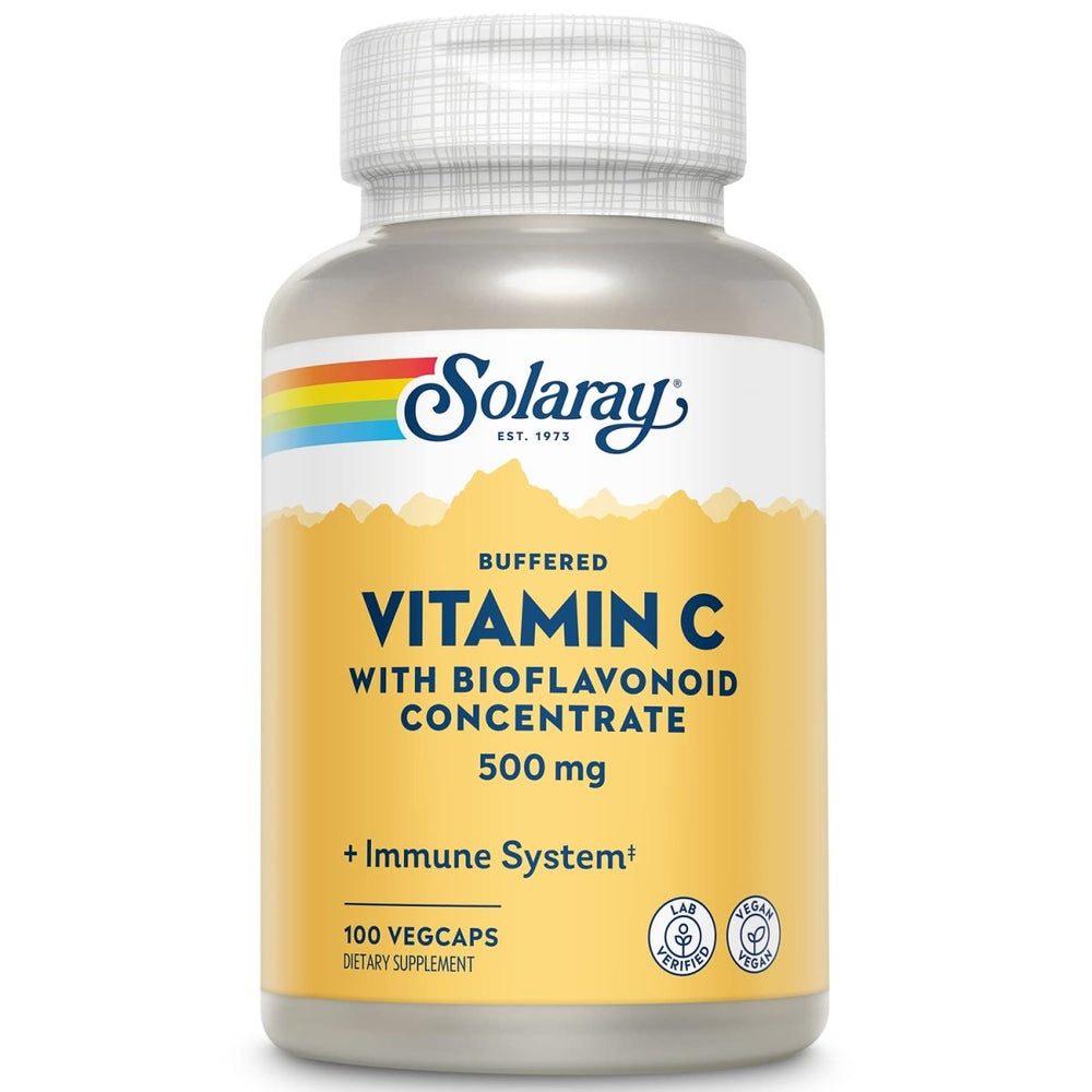 SOLARAY Vitamin C w/Bioflavonoid Complex 500mg | Buffered for Easy Digestion | Healthy Immune System, Collagen Synthesis & Antioxidant Support | 100 VegCaps - The Oasis of Health
