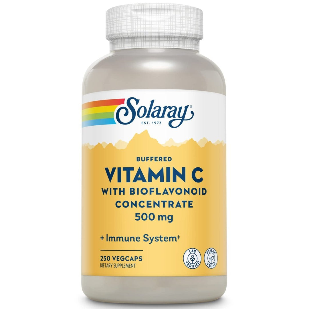 SOLARAY Vitamin C w/Bioflavonoid Complex 500mg Buffered for Easy Digestion Healthy Immune System, Collagen Synthesis & Antioxidant Support 250 VegCaps - The Oasis of Health