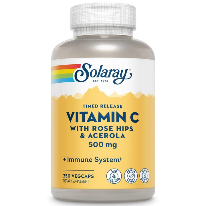SOLARAY Vitamin C w/Rose Hips &amp; Acerola | 500mg | Two - Stage, Timed - Release Healthy Immune Function, Skin, Hair &amp; Nails Support | Non - GMO | 250 CT - The Oasis of Health