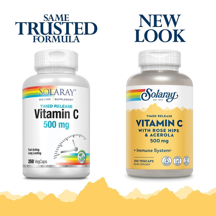 SOLARAY Vitamin C w/Rose Hips &amp; Acerola | 500mg | Two - Stage, Timed - Release Healthy Immune Function, Skin, Hair &amp; Nails Support | Non - GMO | 250 CT - The Oasis of Health