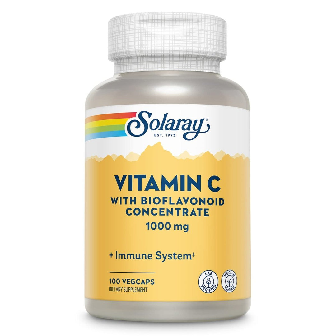 Solaray Vitamin C w/Rose Hips, Acerola & Bioflavonoids, 1000mg, Supports Immune Function & Healthier Skin, Hair, Nails Non - GMO, Vegan, 100 CT - The Oasis of Health