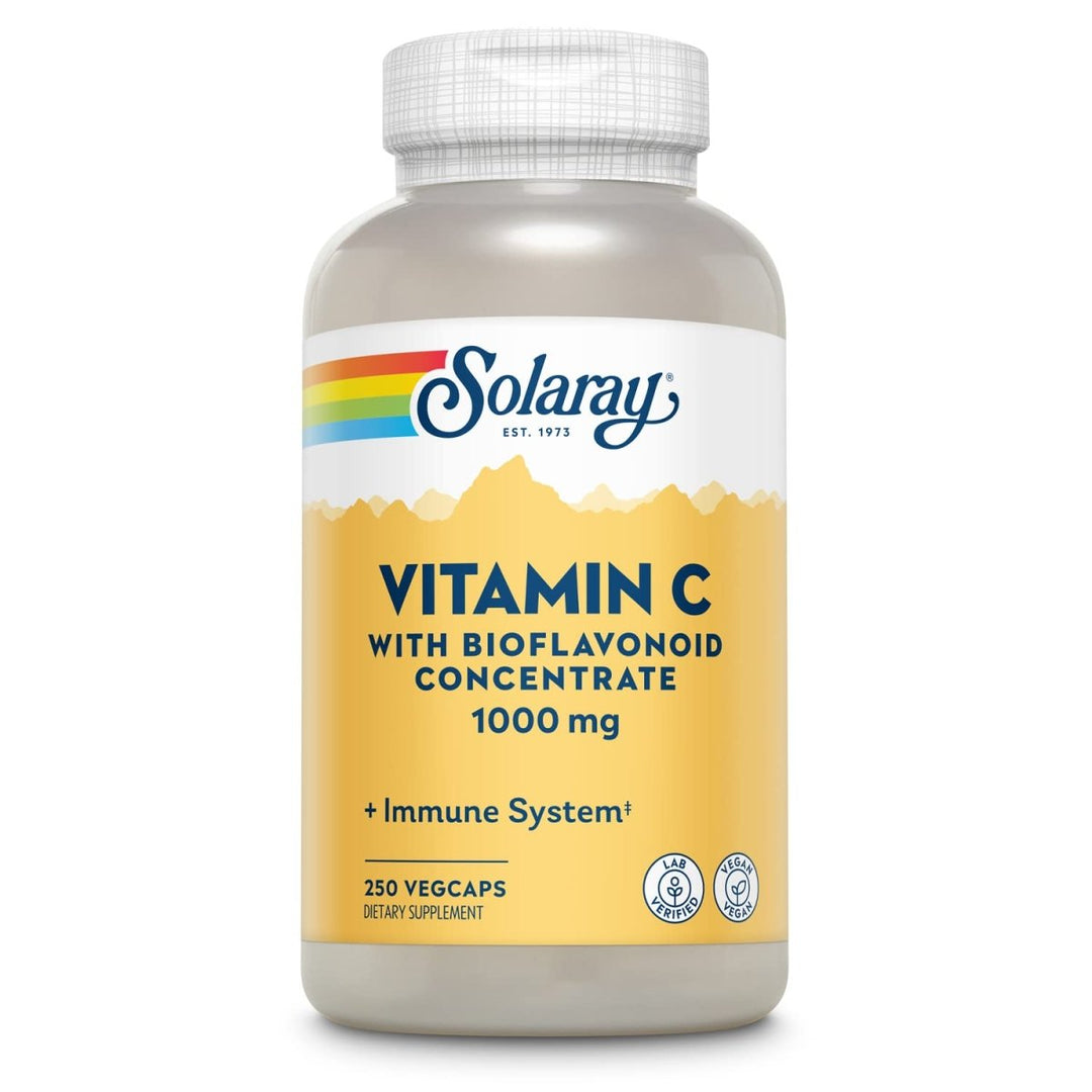 SOLARAY Vitamin C w/Rose Hips, Acerola & Bioflavonoids, 1000mg, Supports Immune Function & Healthier Skin, Hair, Nails, Non - GMO, Vegan, 250 CT - The Oasis of Health