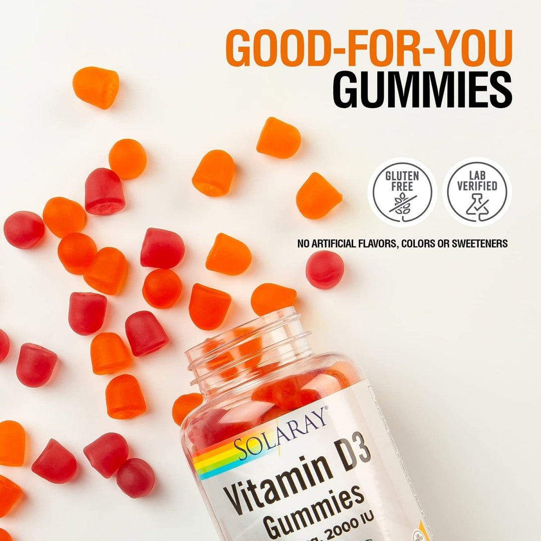 SOLARAY Vitamin D3 Gummies 50 mcg, 2000 IU | Healthy Bone, Muscle & Immune System Support | Gluten Free | 30 Serv, 60 Ct 67229 - The Oasis of Health