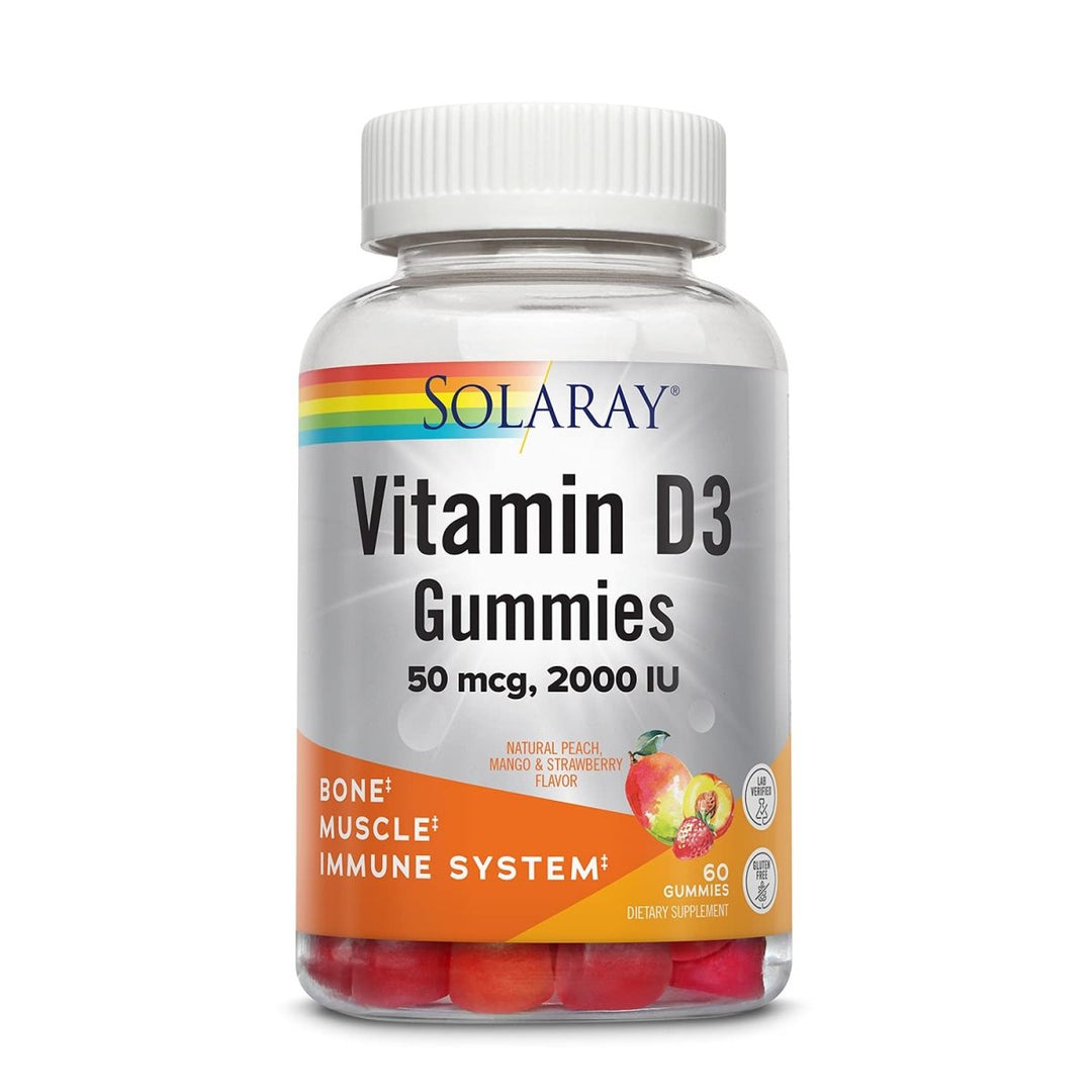 SOLARAY Vitamin D3 Gummies 50 mcg, 2000 IU | Healthy Bone, Muscle & Immune System Support | Gluten Free | 30 Serv, 60 Ct 67229 - The Oasis of Health