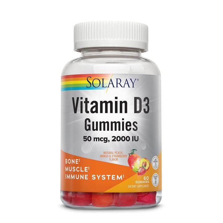 SOLARAY Vitamin D3 Gummies 50 mcg, 2000 IU | Healthy Bone, Muscle & Immune System Support | Gluten Free | 30 Serv, 60 Ct 67229 - The Oasis of Health