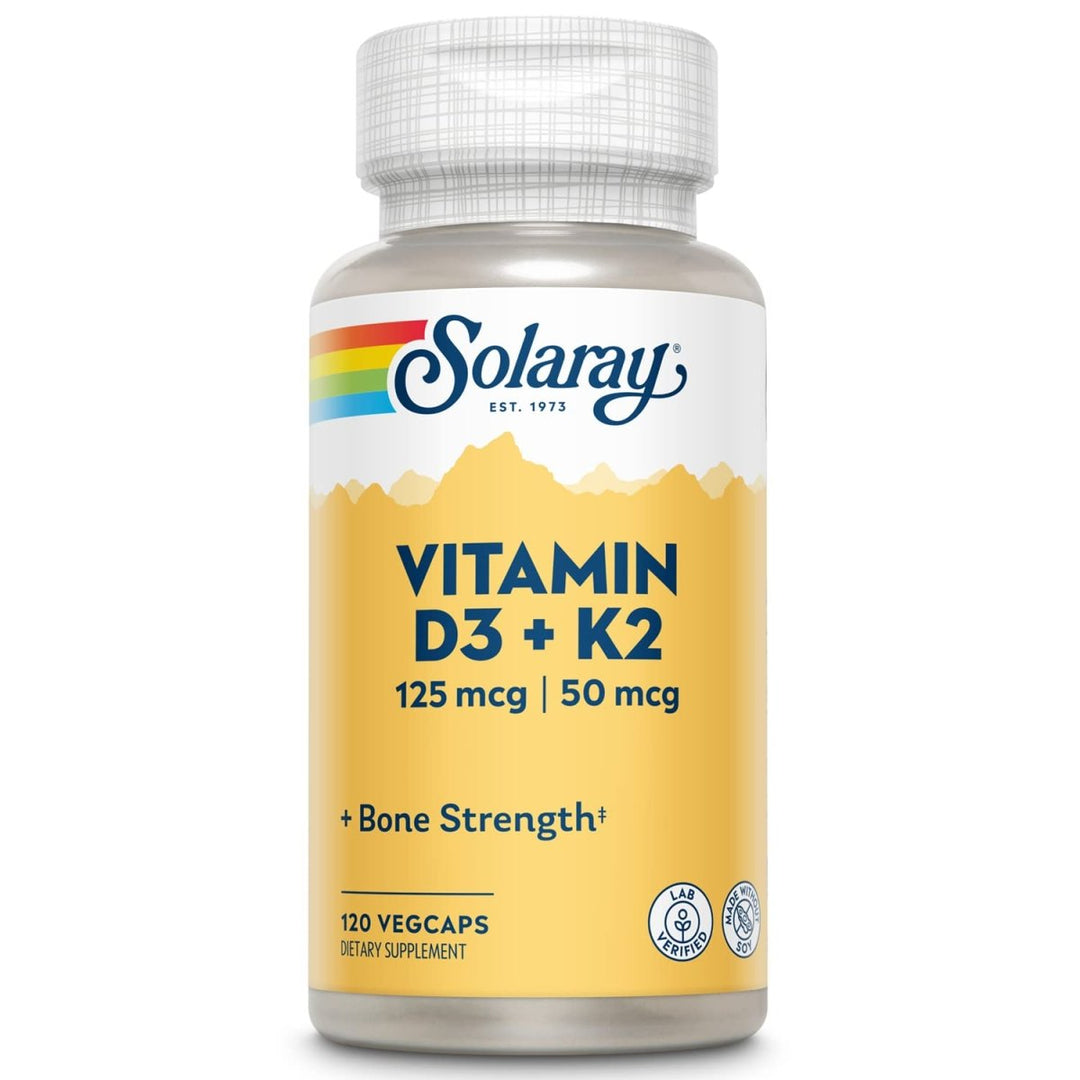 SOLARAY Vitamin D3 + K2, D & K Vitamins for Calcium Absorption and Support for Healthy Cardiovascular System & Arteries, Non - GMO & No Soy (120 Servings, 120 VegCaps) - The Oasis of Health
