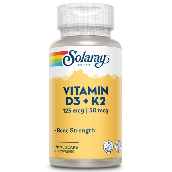SOLARAY Vitamin D3 + K2, D & K Vitamins for Calcium Absorption and Support for Healthy Cardiovascular System & Arteries, Non - GMO & No Soy (120 Servings, 120 VegCaps) - The Oasis of Health