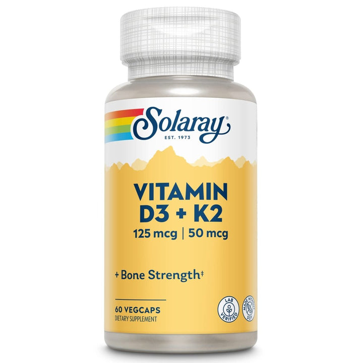SOLARAY Vitamin D3 K2, K2 D3 Vitamin Supplement for Calcium Absorption, Bone Strength, Cardiovascular & Immune Function Support, Made Without Soy, 60 - Day Guarantee, 60 Servings, 60 VegCaps - The Oasis of Health