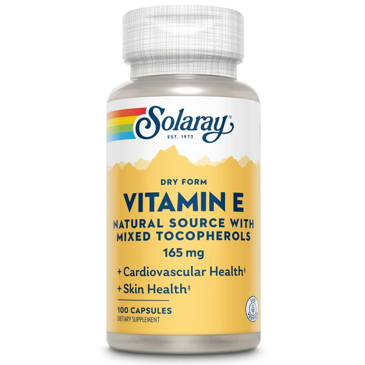 SOLARAY Vitamin E Dry 200 IU with Mixed Tocopherols - Supports Healthy Cardiac Function & Skin Health - 100 Count - The Oasis of Health