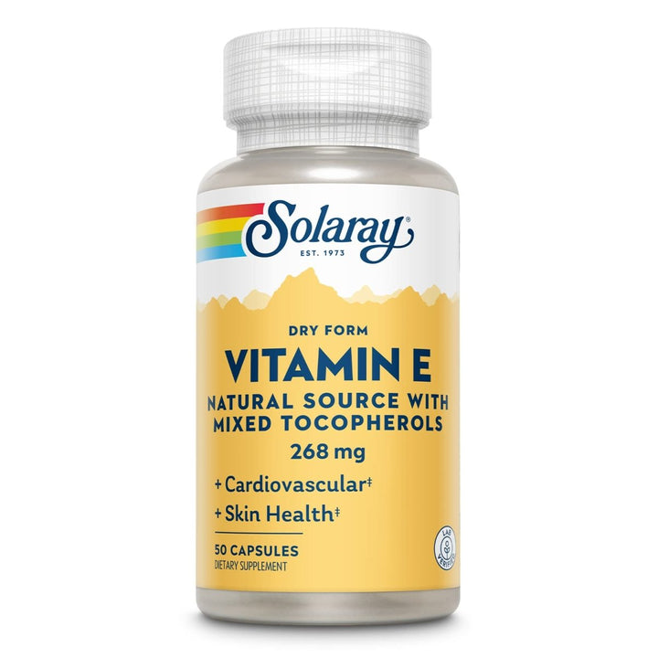SOLARAY Vitamin E, Dry 400 IU w/Mixed Tocopherols | Non - Oily | Healthy Cardiac Function, Antioxidant Activity & Skin Health Support | 50 Capsules - The Oasis of Health
