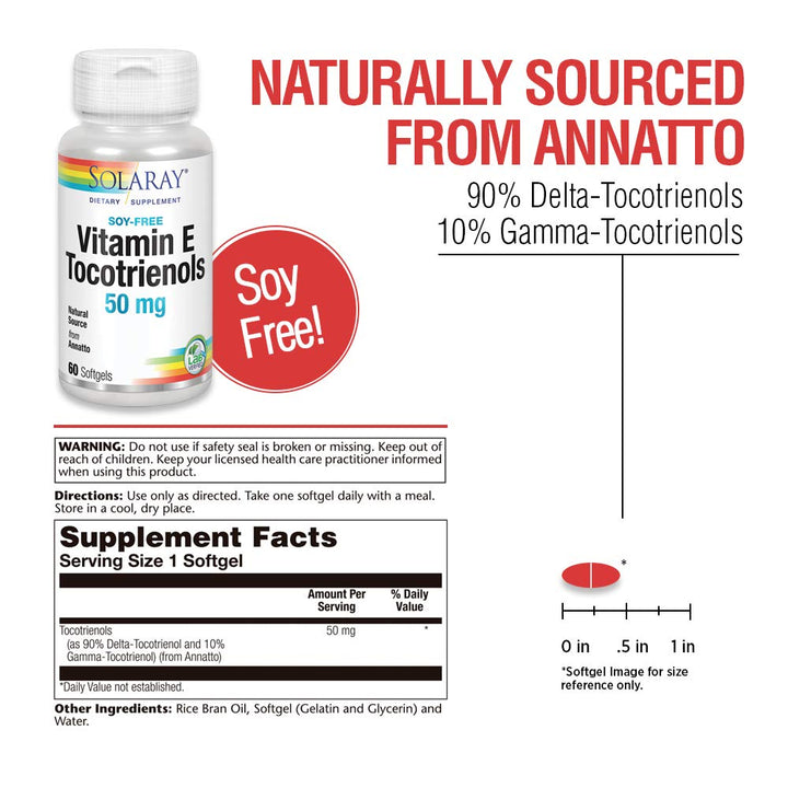 SOLARAY Vitamin E Tocotrienols 50mg | Healthy Brain Function Support | Soy Free | 50ct - The Oasis of Health