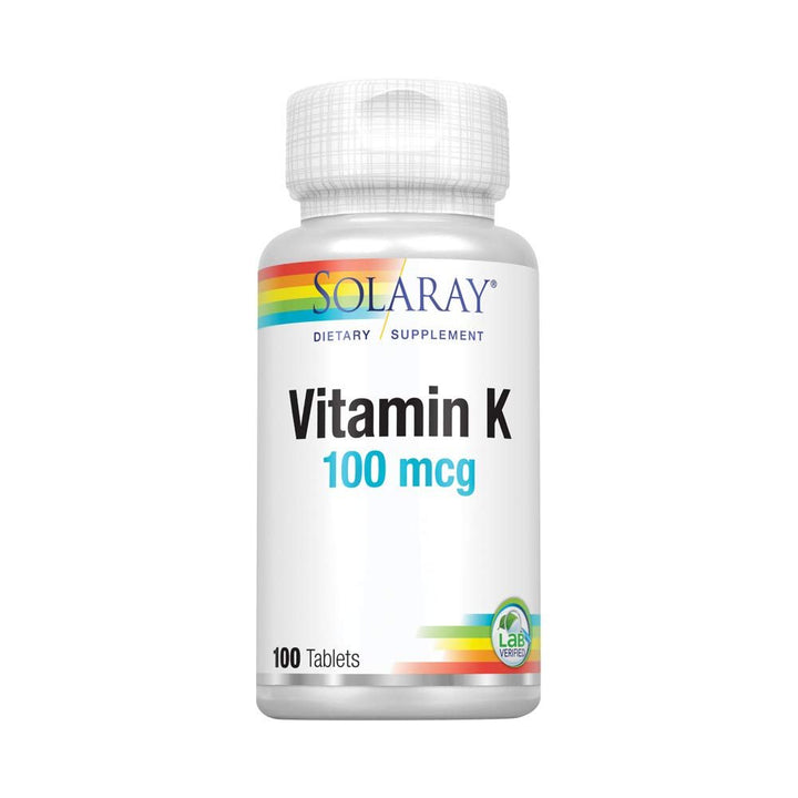 SOLARAY Vitamin K - 1 100mcg | Healthy Bone Structure, Blood Clotting, Protein Synthesis Support | Non - GMO, Vegan & Lab Verified | 100 Tablets - The Oasis of Health