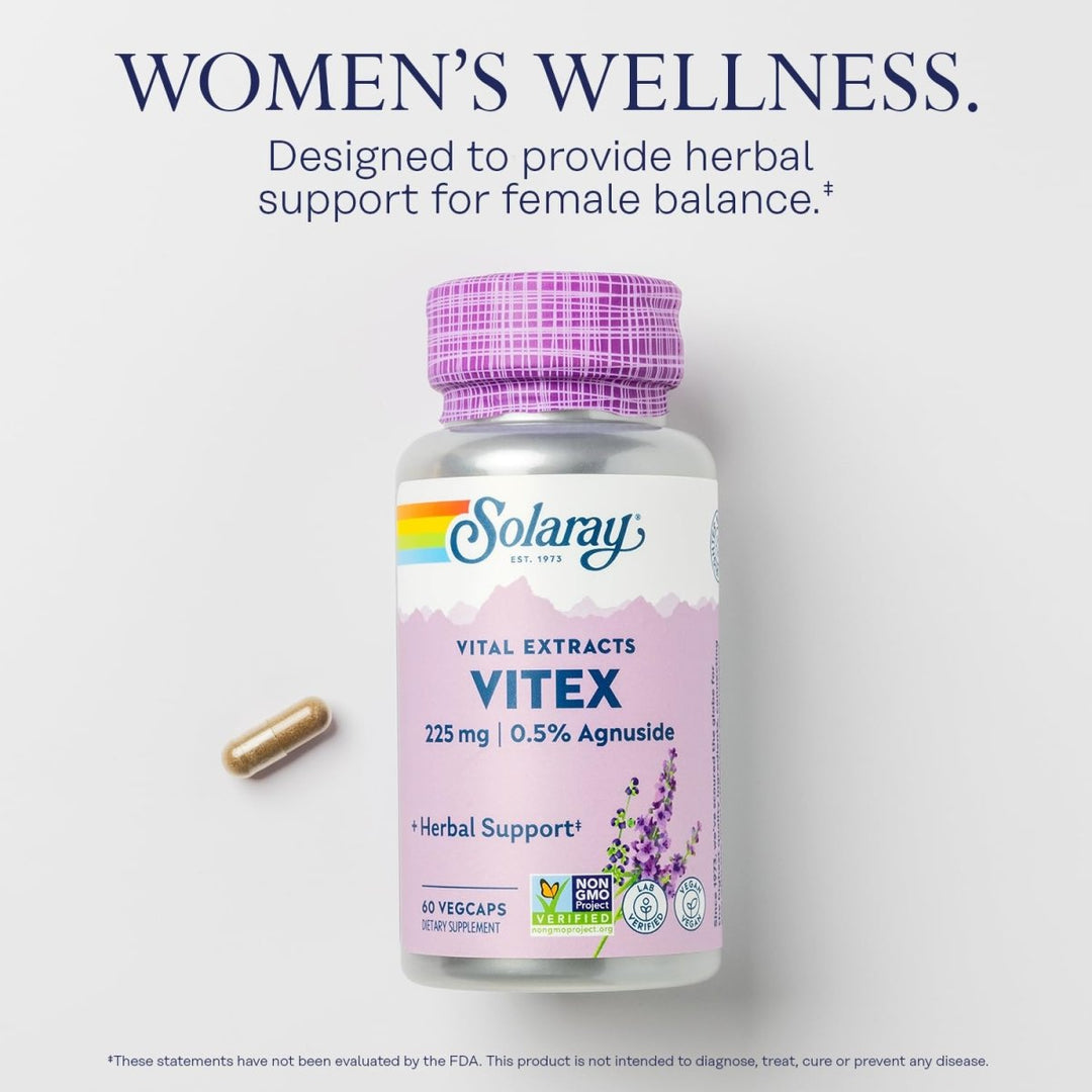 SOLARAY Vitex Berry Extract 225 mg - Chasteberry Supplement for Women - Traditional Hormone Balance Support - Chaste Tree Berry - Vegan, Lab Verified - 60 Servings, 60 VegCaps - The Oasis of Health