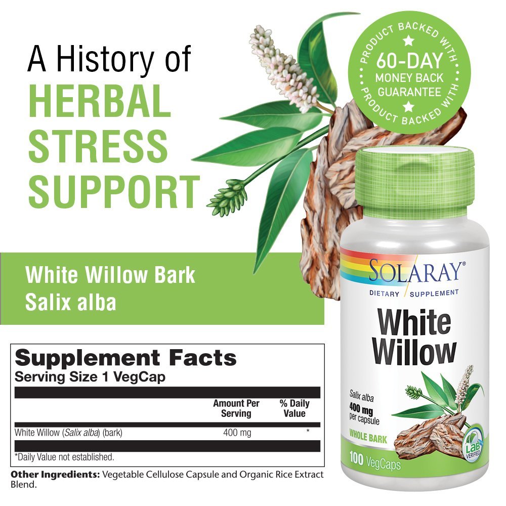 Solaray White Willow Bark 400mg - 100 Capsules 01660 - The Oasis of Health