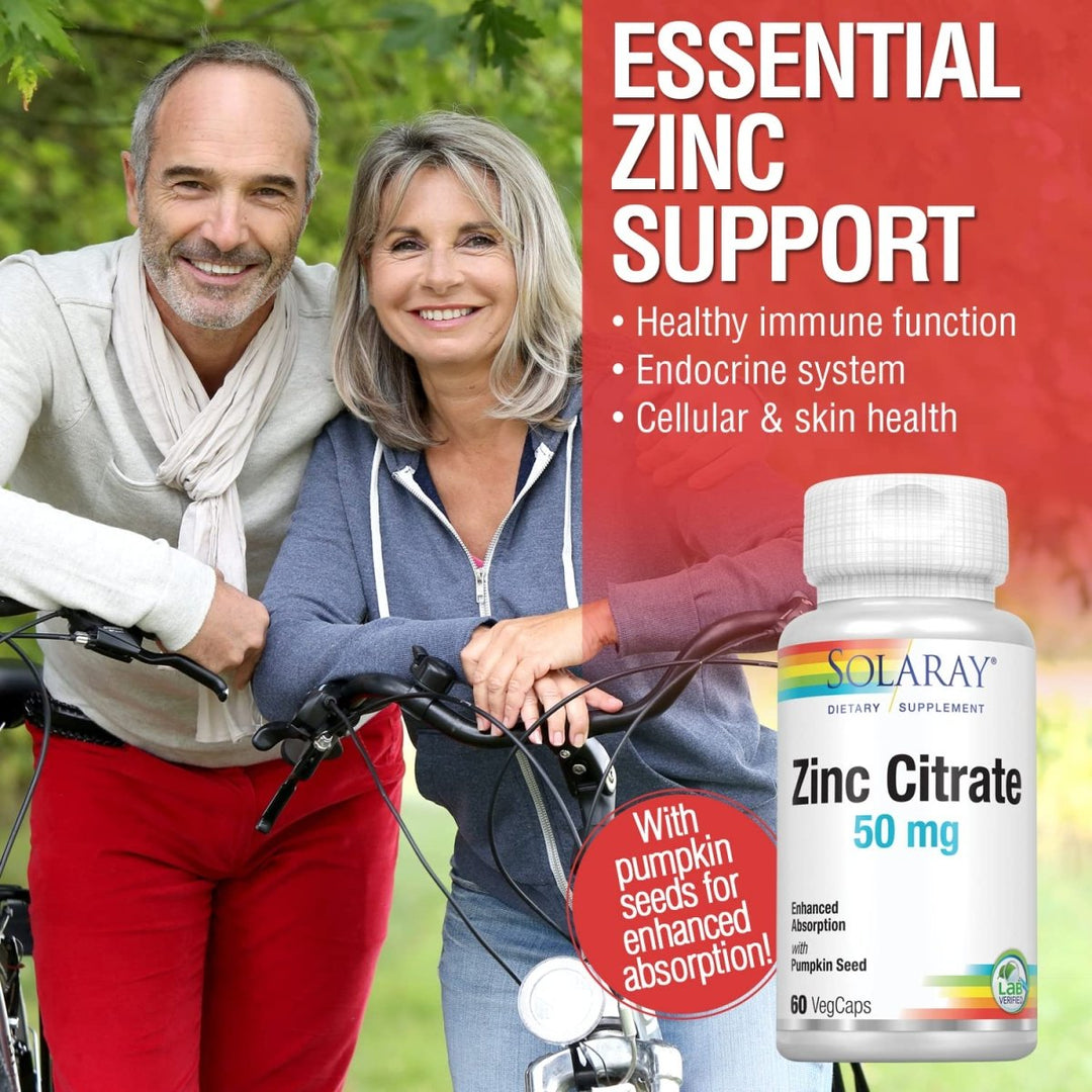 Solaray Zinc Citrate 50mg | Immune Function, Cellular & Skin Health Support | Easy Digestion Formula | 60ct - The Oasis of Health