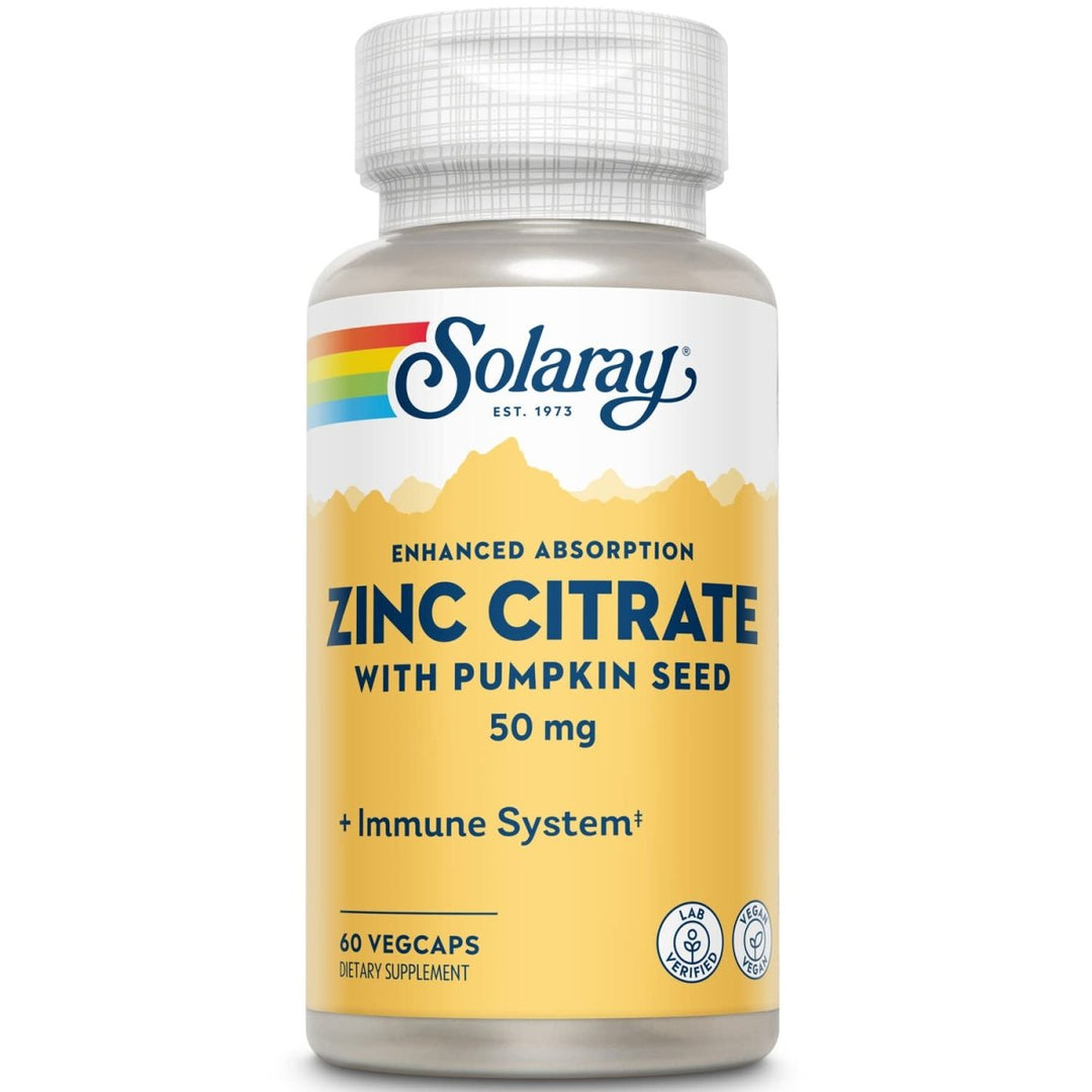 Solaray Zinc Citrate 50mg | Immune Function, Cellular & Skin Health Support | Easy Digestion Formula | 60ct - The Oasis of Health