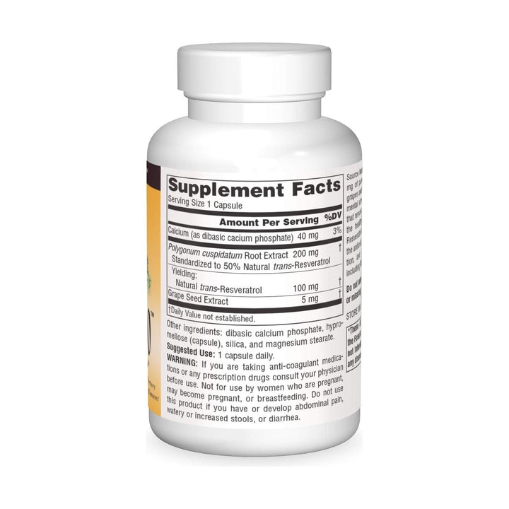 Source Naturals - Resveratrol 100 mg. - 120 Vegetarian Capsules - The Oasis of Health