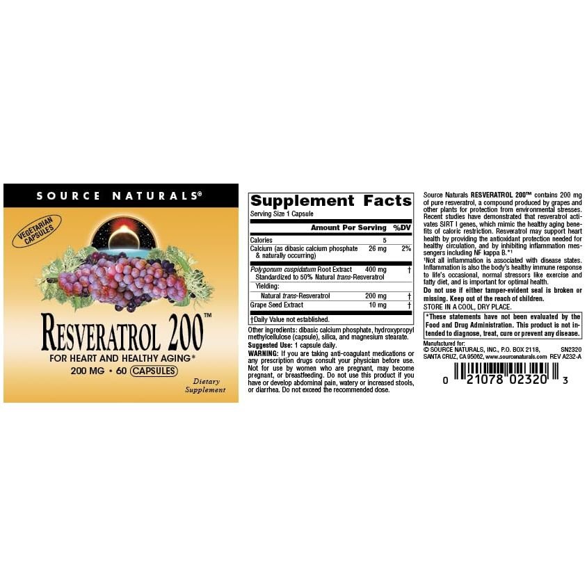 Source Naturals - Resveratrol 200 mg. - 60 Capsules - The Oasis of Health