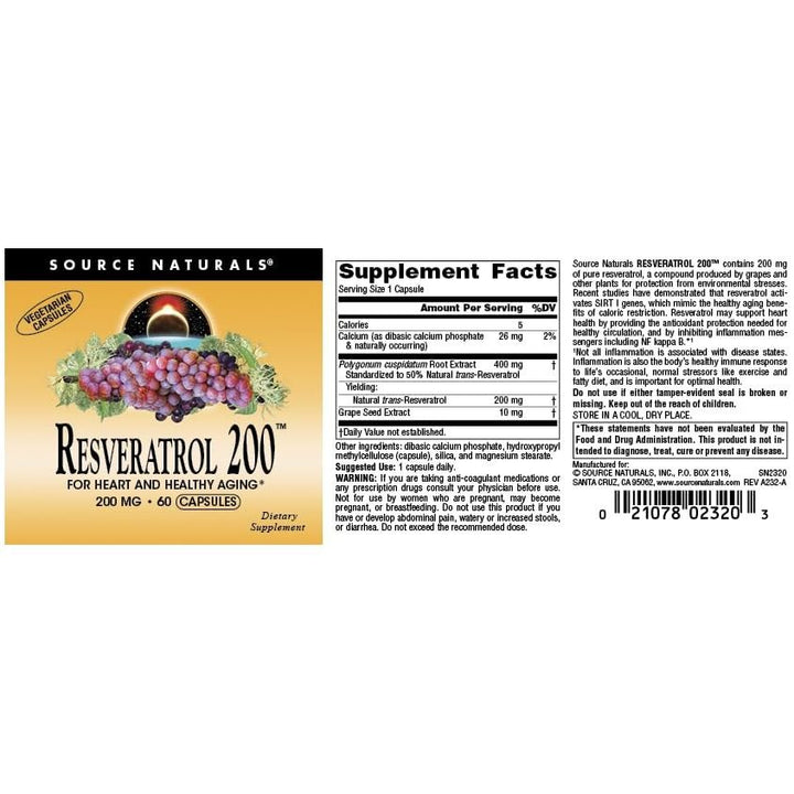 Source Naturals - Resveratrol 200 mg. - 60 Capsules - The Oasis of Health