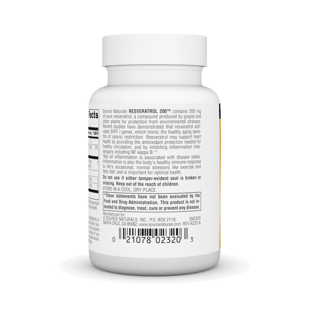 Source Naturals - Resveratrol 200 mg. - 60 Capsules - The Oasis of Health
