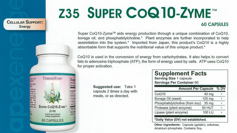 Super CoQ10-Zyme (Z-35) by Apex Energetics - Supplement Facts panel