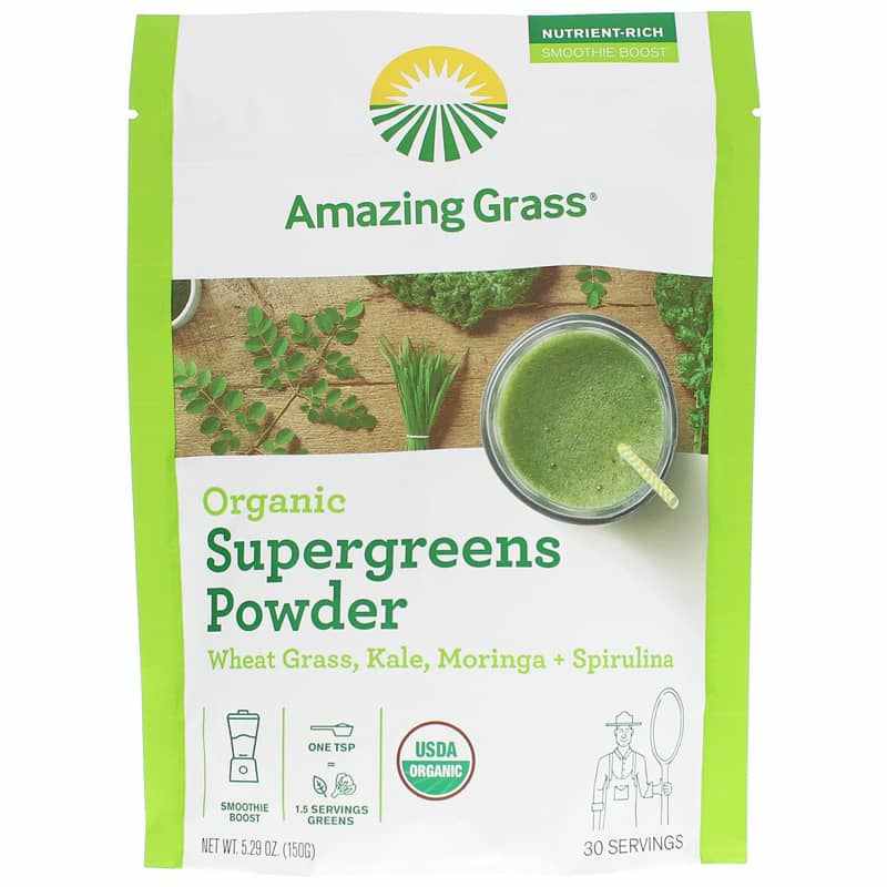 Amazing Grass Organic Supergreens Powder 30 Servings 150 Grams - Supplement Facts panel