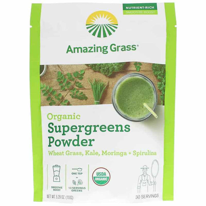 Amazing Grass Organic Supergreens Powder 30 Servings 150 Grams - Supplement Facts panel