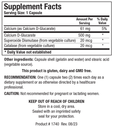 Biotics Research Ca D-Glucarate 120 Capsules - Supplement Facts panel