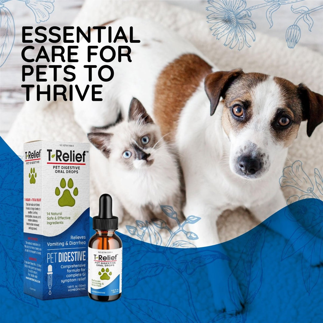 T - Relief Pet Digestive Complete GI Relief Drops for Dog & Cat Soothing Aloe + 13 Natural Homeopathic Actives Help Calm Nausea & Diarrhea from Mild Illness Food Stress or Motion Sickness - 1.69 oz - The Oasis of Health