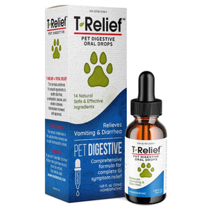T - Relief Pet Digestive Complete GI Relief Drops for Dog & Cat Soothing Aloe + 13 Natural Homeopathic Actives Help Calm Nausea & Diarrhea from Mild Illness Food Stress or Motion Sickness - 1.69 oz - The Oasis of Health