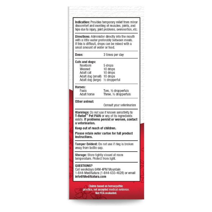 T - Relief Pet Pain Oral Drops Arnica +12 Dogs & Cats - Fast - Acting Soother - 1.69 oz (2 Pack) - The Oasis of Health