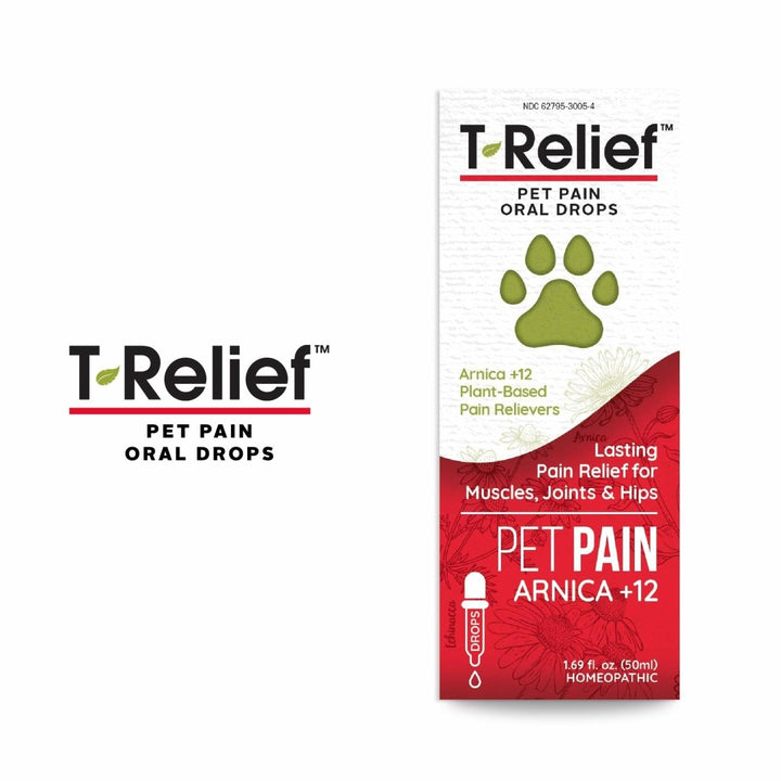 T - Relief Pet Pain Oral Drops Arnica +12 Powerful Natural Medicines for Muscle Joint & Hip Pain Soreness Stiffness Injuries in Dogs & Cats - Fast - Acting Soother - 1.69 oz (2 Pack) - The Oasis of Health
