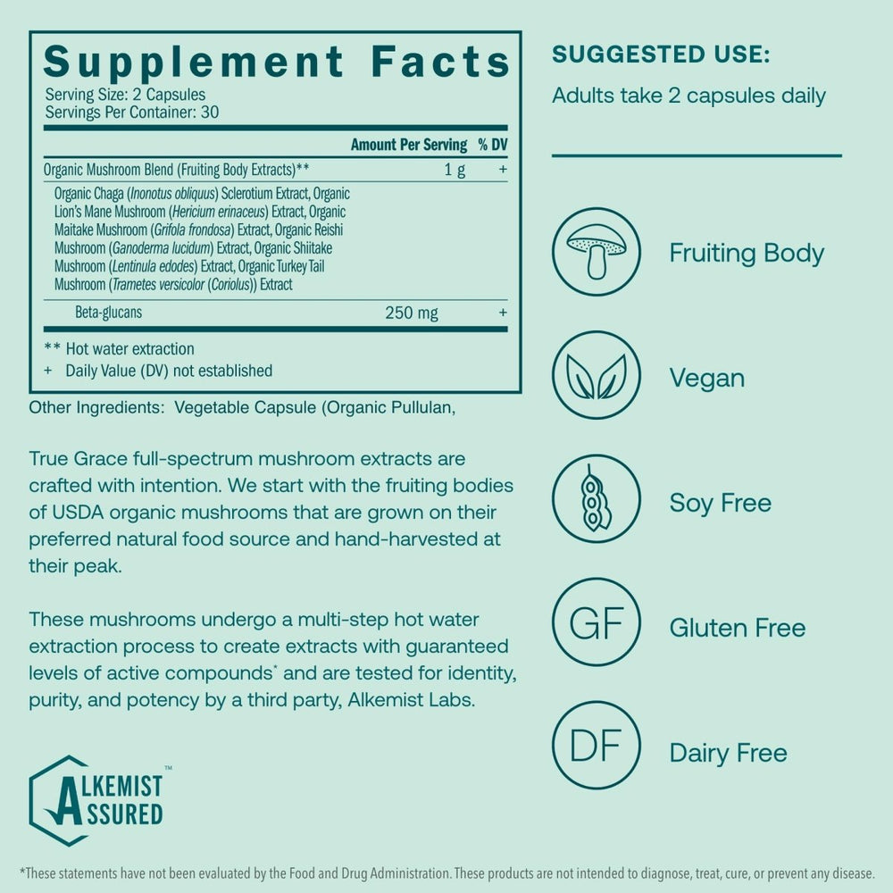 True Grace - Myco - Renew Fruiting Body Organic Mushroom Blend - 60 Vegan Capsules - The Oasis of Health