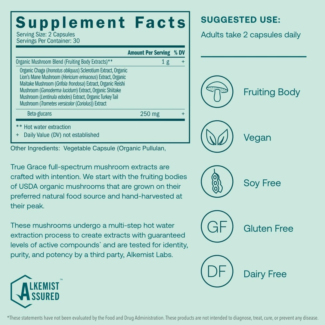 True Grace - Myco - Renew Fruiting Body Organic Mushroom Blend - 60 Vegan Capsules - The Oasis of Health