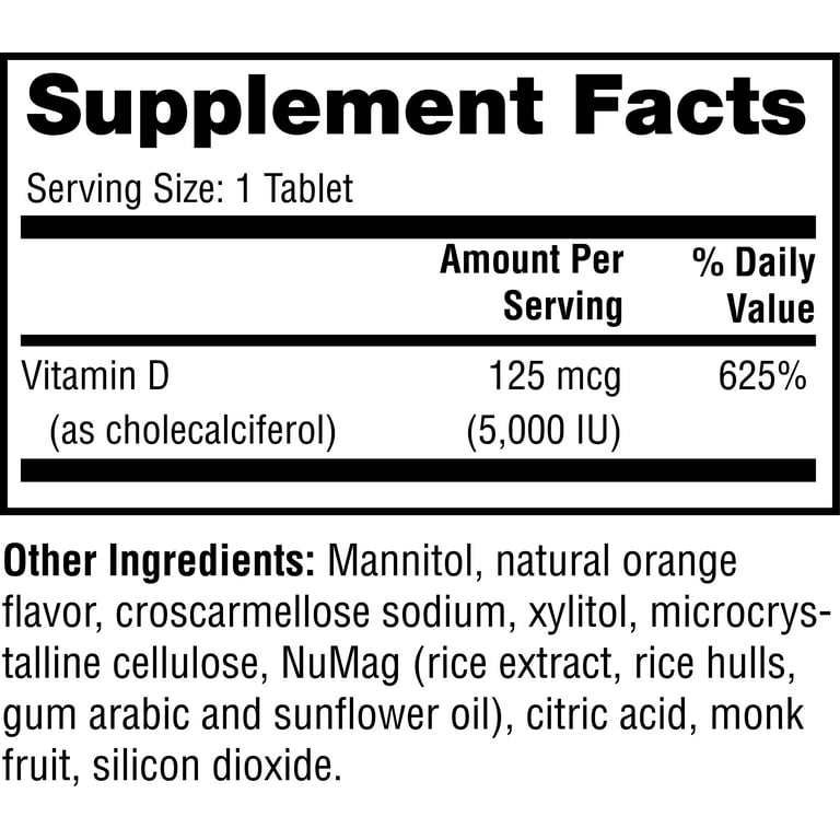 Twinlab - Mega D3 Dots All Natural Orange Flavor 125 mcg. - 100 Tablets - 2 Pack - The Oasis of Health
