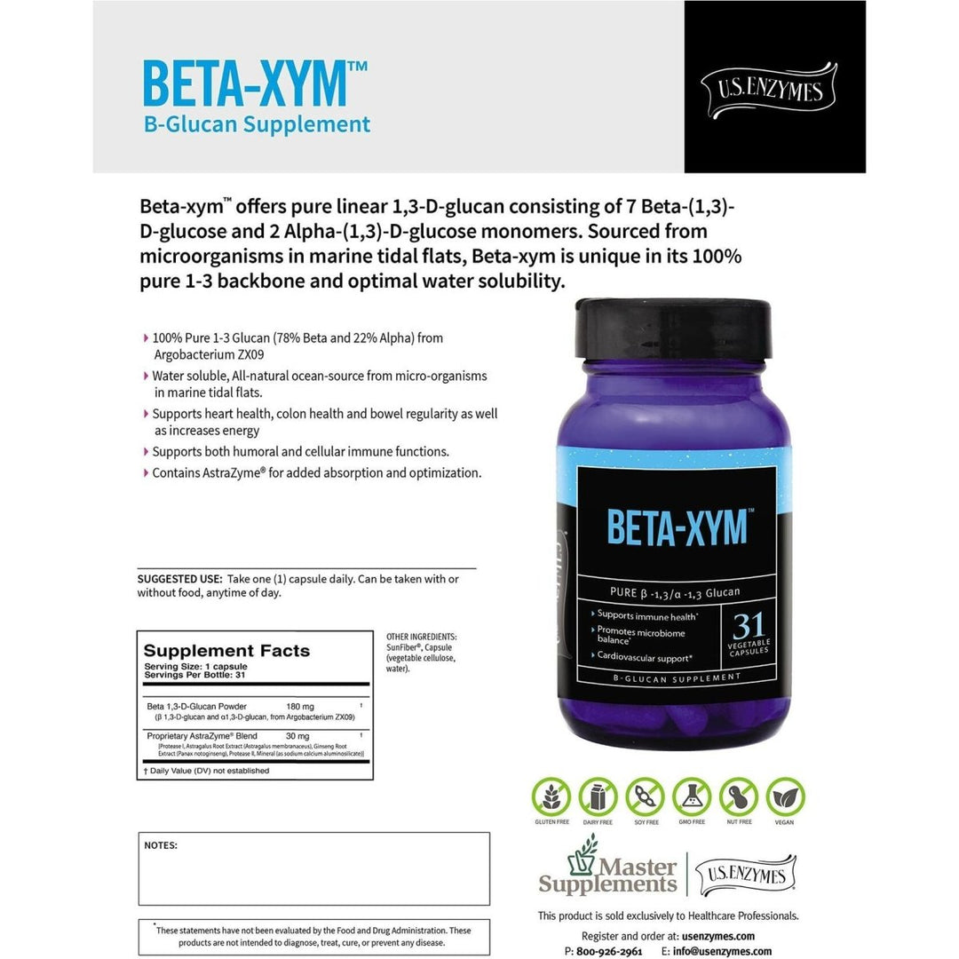 USAEnzymes U.S. Enzymes BETA - XYM 31 Vegetable Capsules. Supports Heart Health, Colon Health and Bowel Regularity as Well as 31 Count (Pack of 1) - The Oasis of Health