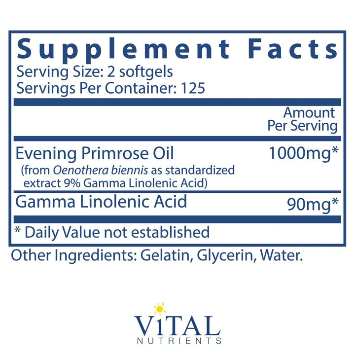 Vital Nurtrients Evening Primrose Oil 250 Softgels - The Oasis of Health