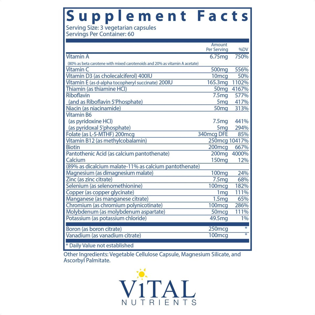 Vital Nutrients Multi - Nutrients No Iron or Iodine 180 Vcaps - The Oasis of Health