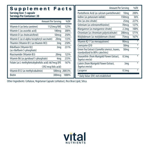 Vital Nutrients Once Daily Multivitamin | Vegan Multi for Women & Men | Allergen - Free | 19 Essential Vitamins + Antioxidants for Eye and Heart Health | Gluten, Dairy & Soy - Free | 30 Capsules - The Oasis of Health