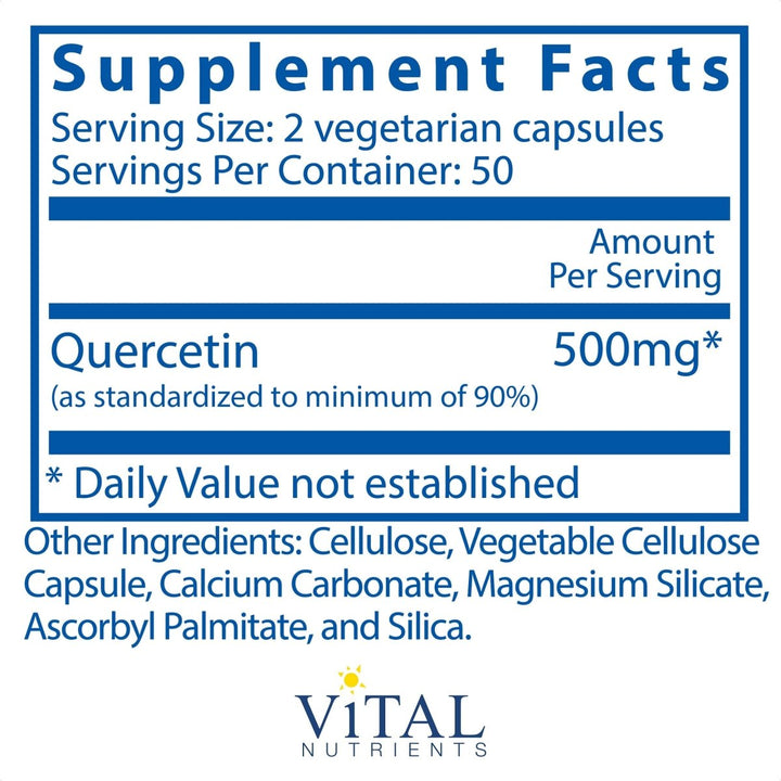Vital Nutrients Quercetin 250mg 100 Vcaps - The Oasis of Health