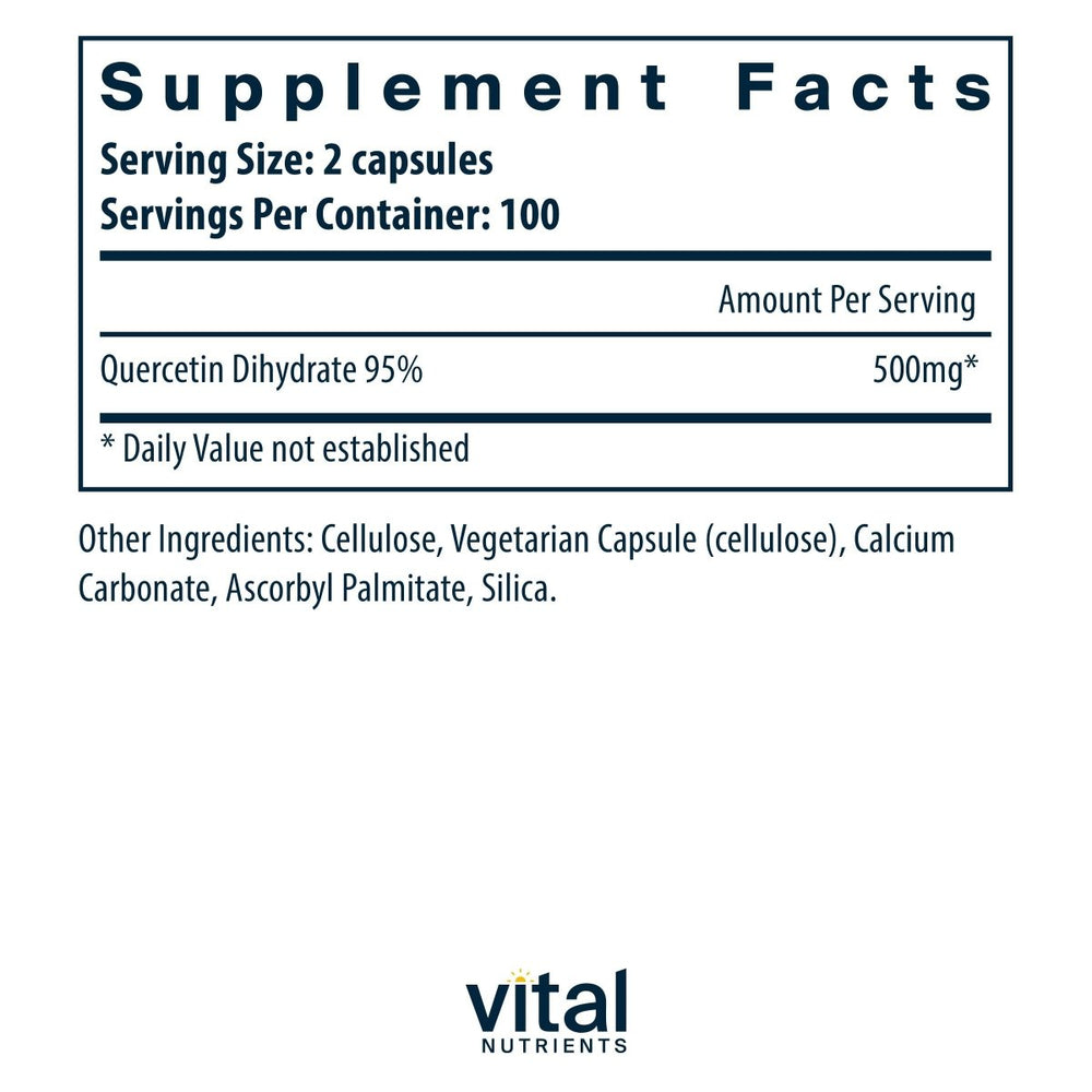 Vital Nutrients Quercetin | Vegan Quercetin Supplement with Bioflavonoids for Sinus, Respiratory, Heart, & Immune Function Support | Gluten, Dairy, Soy Free | 500mg | 200 Capsules - The Oasis of Health