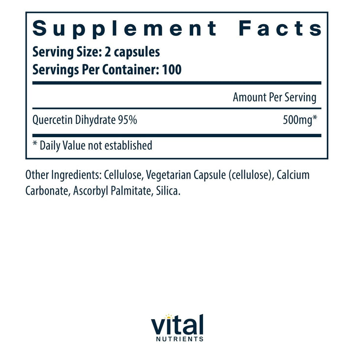 Vital Nutrients Quercetin | Vegan Quercetin Supplement with Bioflavonoids for Sinus, Respiratory, Heart, & Immune Function Support | Gluten, Dairy, Soy Free | 500mg | 200 Capsules - The Oasis of Health