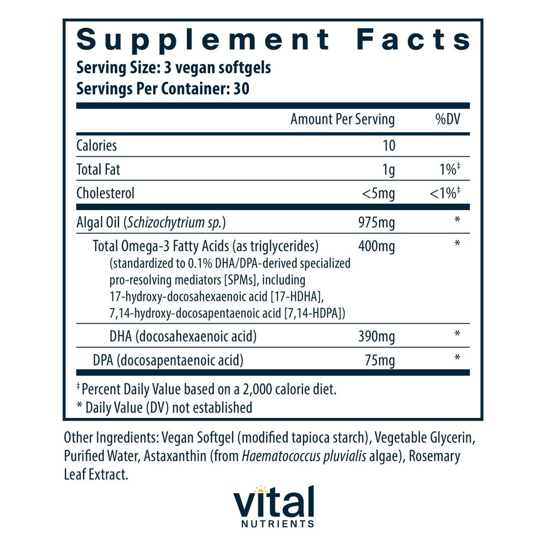 Vital Nutrients Ultra Pure Vegan Omega SPM 90 Mini Softgels - The Oasis of Health