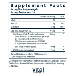 Vital Nutrients Ultra Pure Vegan Omega SPM 90 Mini Softgels - The Oasis of Health