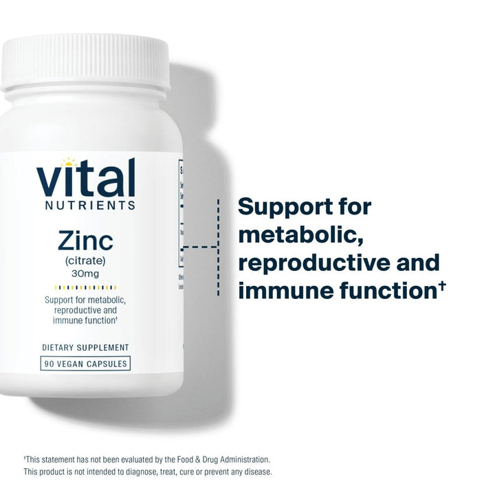 Vital Nutrients Zinc Citrate 30mg 90 Vcaps - The Oasis of Health