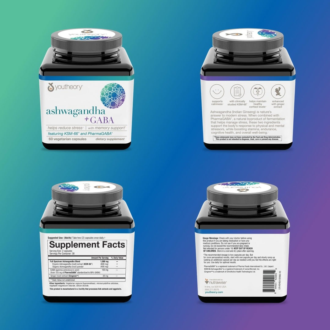 Youtheory Ashwagandha+GABA, 60 Vegetarian Capsules WI0067 - The Oasis of Health